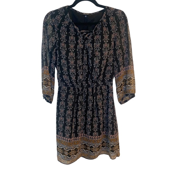 Madewell Lace Up Burnished Floral 3/4 Sleeve Sheer Mini Dress Women’s Size 2 - Picture 2 of 12